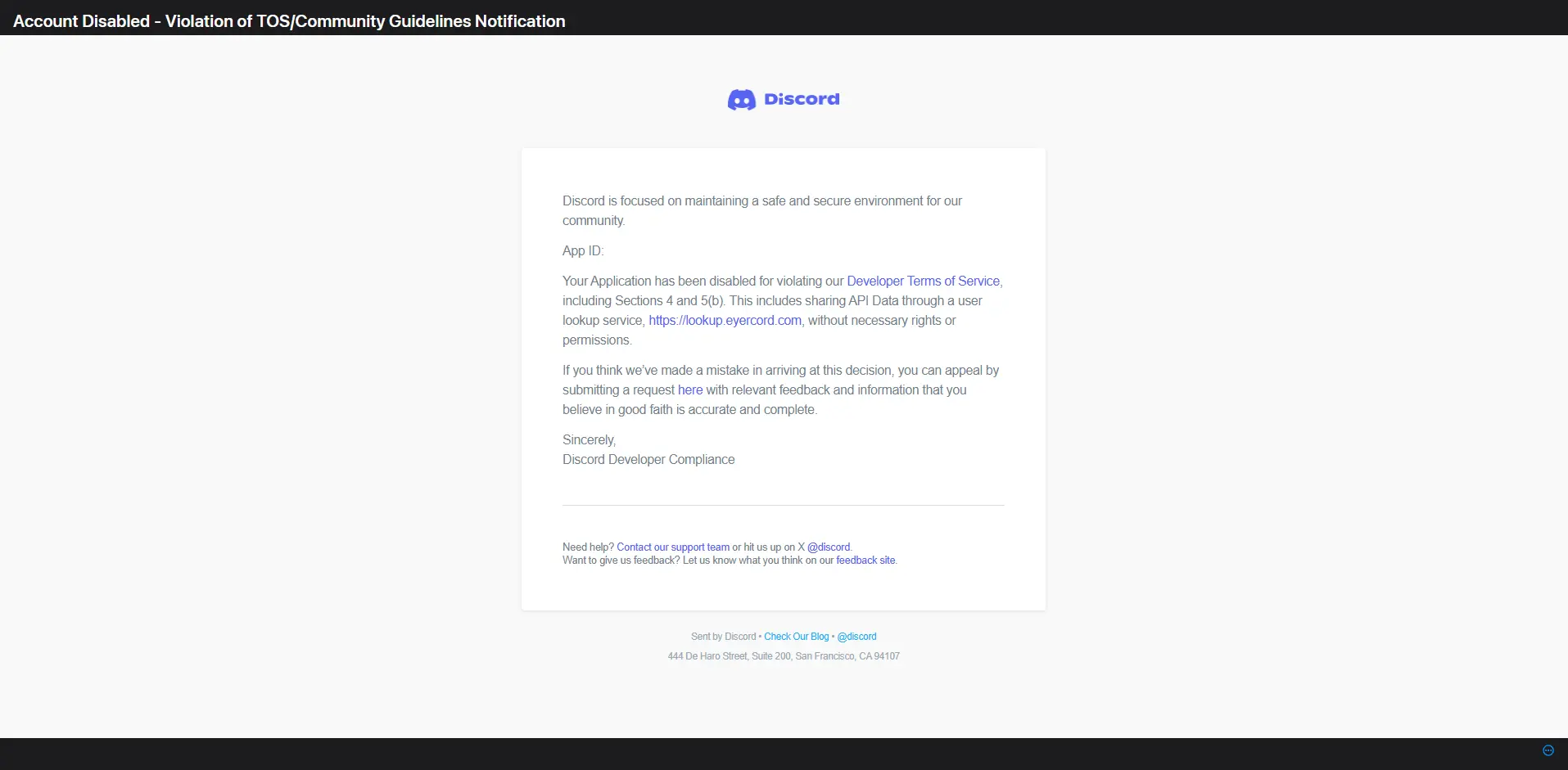 Email for developers by Discord